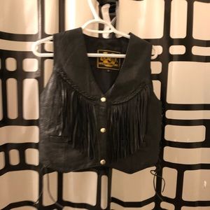 Black leather fringe vest